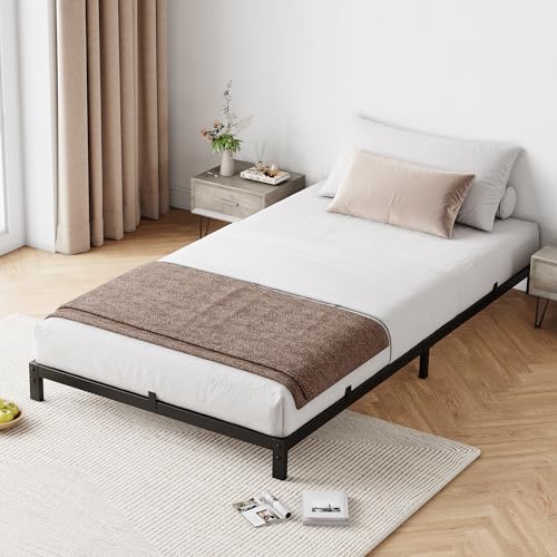 GarveeHome 6 in Twin Bed Frame No Box Spring Needed, Low Profile Twin Metal Platform Bed Frame Support Mattress Foundation, No Box Spring Needed/Easy