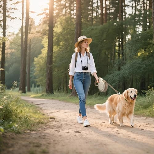 Tarvixil 8m Hundeleine Ausziehbar mit Kotbeutel, Rollleine für Hunde einziehbar bis 50 Kg, Gurt 360° Verknotungsfreier mit Schnellbremsknopf für Mittelgroße und Große Hunde(Braun)