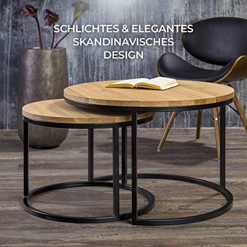 Couchtisch Rund - Stylischer Satztisch aus Massiv Eichenholz Set 2er - Vintage Sofa Tisches, Massiv Wohnzimmertisch Rund… – Bild 7