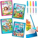 4 Pack Water Coloring Books, Reusable Water Painting Book Unicorn Dinosaur Animal Ocean Painting for Toddlers Educational Learning Kits for Christmas Gifts