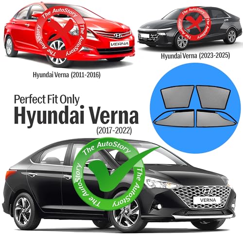 Image of AutoStory Magnetic Car Sunshade for Verna 2017-2022 | Front Half Cut for Mirror Visibility + Rear Full Coverage with Zipper | Heavy Heat & UV Protection | Privacy Side Window Curtains Shades