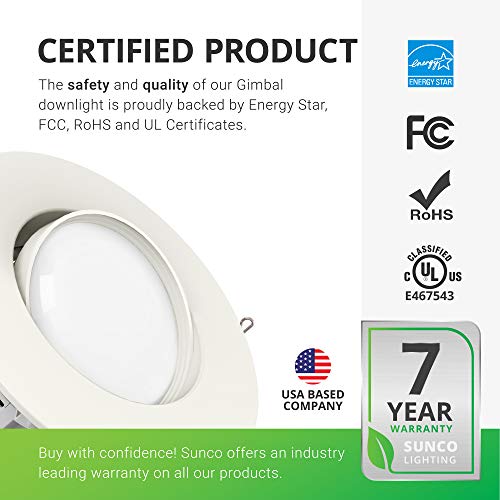 Sunco Lighting LED Can Lights Eyeball Retrofit Gimbal 5/6 Inch Recessed Lights Dimmable, 12W=60W, 3000K Warm White, 800 LM, Directional Angled Trim Adjustable Ceiling Downlight, UL Energy Star