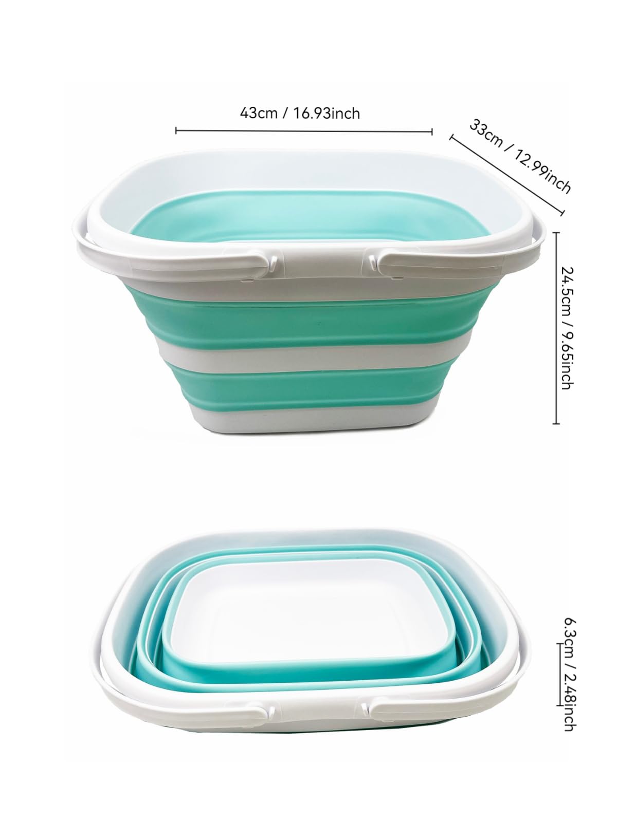 SAMMART Panier pliable avec poignée de 17 l - Panier de pique-nique d'extérieur portable / cratère - Sac de courses pliable - Récipient de rangement peu encombrant (blanc/vert lac, 1)