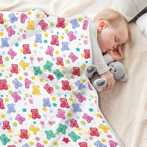 Image of Baby Blankets for Baby Girls and Boys Soft Warm Security Bed and Play Blanket for Infant Toddler Kid Crib Bedding 30X40in Colorful Gummy Bears Candies Jelly Sweets