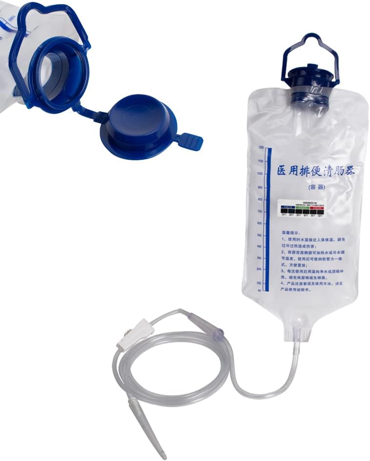 1200ml Reusable Colon Enema Bag Kit for Colon Cleansing, Large Capacity with Silicone Hose and 10 Replacement Insertion Tips