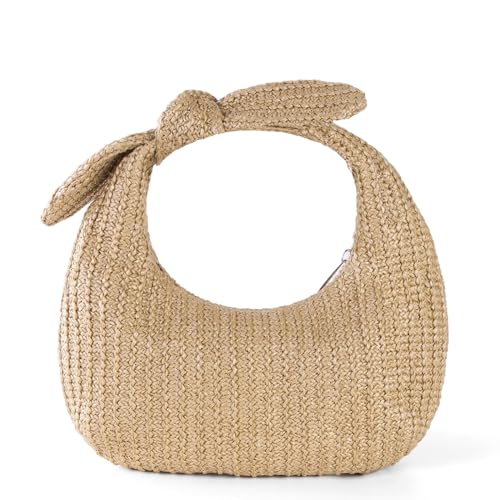 Summer Clutch Purses Women 2025 Knot Bow Top Handle Straw Crescent Handbag Vacation Beach Wallets Casual Pouch