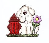 Puppy Dog with Fire Hydrant Embroidered Iron on Patch