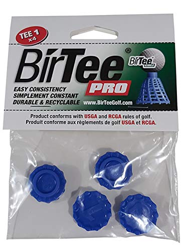 BirTeePro Golf Tees - Size #1 (1/4") Individual Size Pack - 4 Tees Per Pack. Winter/Mat/Simulator Tees (Blue)