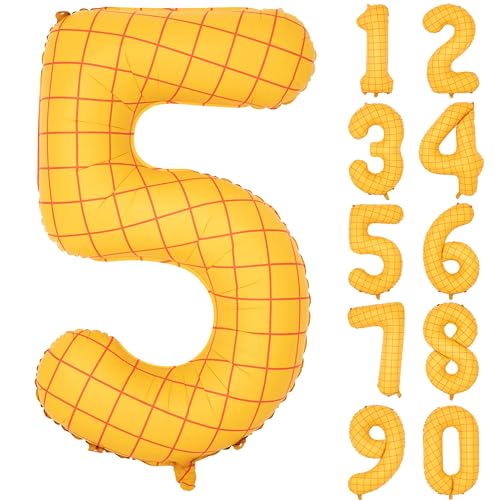 誕生日 巨大数字 バルーン 数字5 40インチ 大黄です 風船 セット バースデー パーティー デコレーション セット 記念日 結婚式 お祝い 誕生日 飾り付け (黄色格子です)