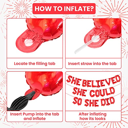 Image of Red She Believed She Could So She Did Balloons - 16 Inch | Congrats Balloon for Congratulations Decorations | Graduation Balloon for Graduation Decorations 2026, Congrats Grad Decorations, KatchOn