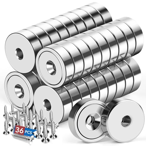 Image of LOVIMAG Strong Neodymium Rare Earth Magnets, 20LBS-36 Pack | Heavy Duty Cup Magnet with Countersunk and Screws for Tool Room, Kitchen Doors, Wall Mounting, Office