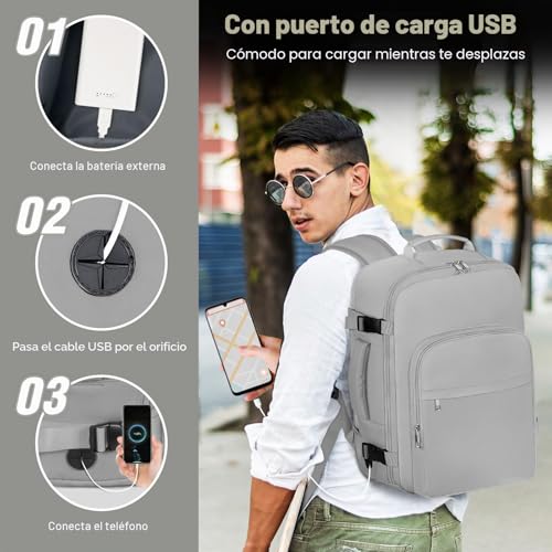 Mochila de Viaje 45x36x20 Easyjet con 40 L y compartimento para portátil 17 pulgadas 6