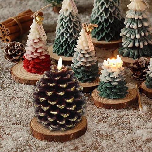 Image of LED Pine Cone Candles, Battery Operated Flameless Candles with Timer Unscented Wax Pinecone Candles Brown 2 Pack for Christmas Home Party Decoration(D3.9 x H5.9 Inch)