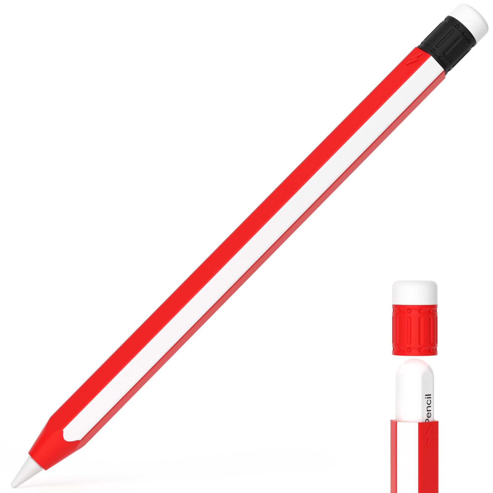 AZF Pencil Case Compatible with Apple Pencil 2nd Generation, Non-Slip Silicone Sleeve, Support Magnetic Charging and Double Tap. White + Red