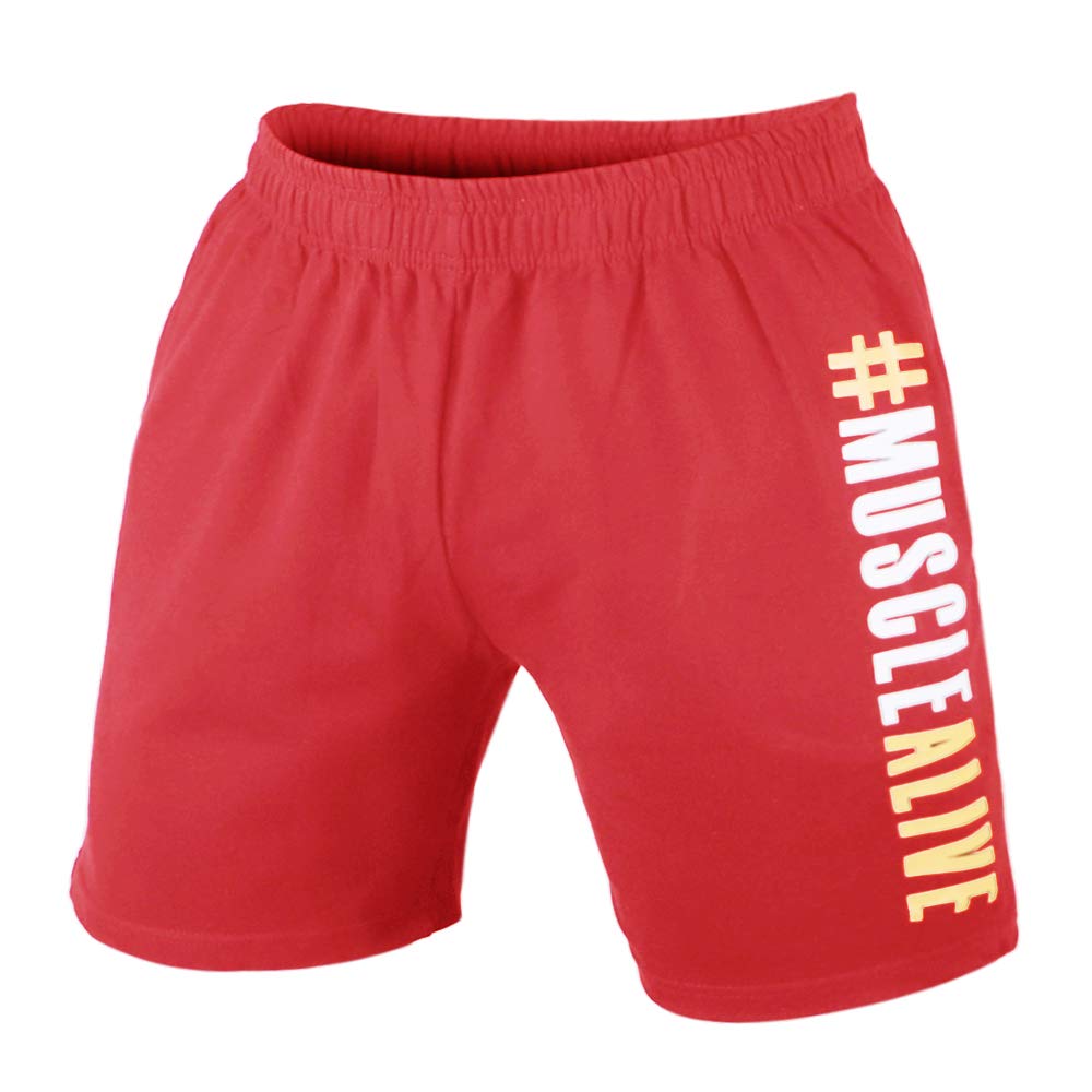 Muscle Alive Men Bodybuilding Gym Workout Shorts Sprots Fitness Terry Cotton 7 Inseam Red M