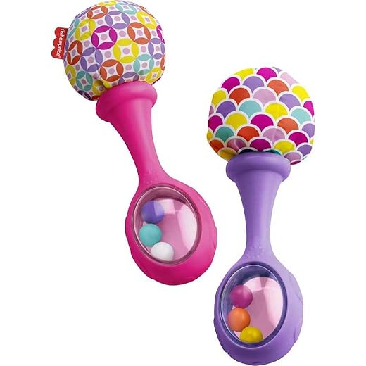 Fisher-Price Baby Newborn Toys Rattle 'n Rock Maracas, Set of 2 Soft Musical Instruments for Babies 3+ Months, Pink & Purple