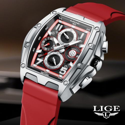 Image of LIGE Mens Watches Luxury Tonneau Watches for Men Waterproof Analog Watch Chronograph Calendar Date Men's Dress Business Work Watch Large Square Face Wristwatch