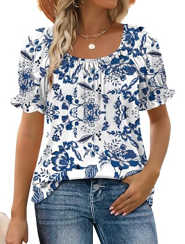 Boho Tops for Women Trendy Womens Spring Tops Puff Short Sleeve T Shirts Fashion Clothing Blouses...