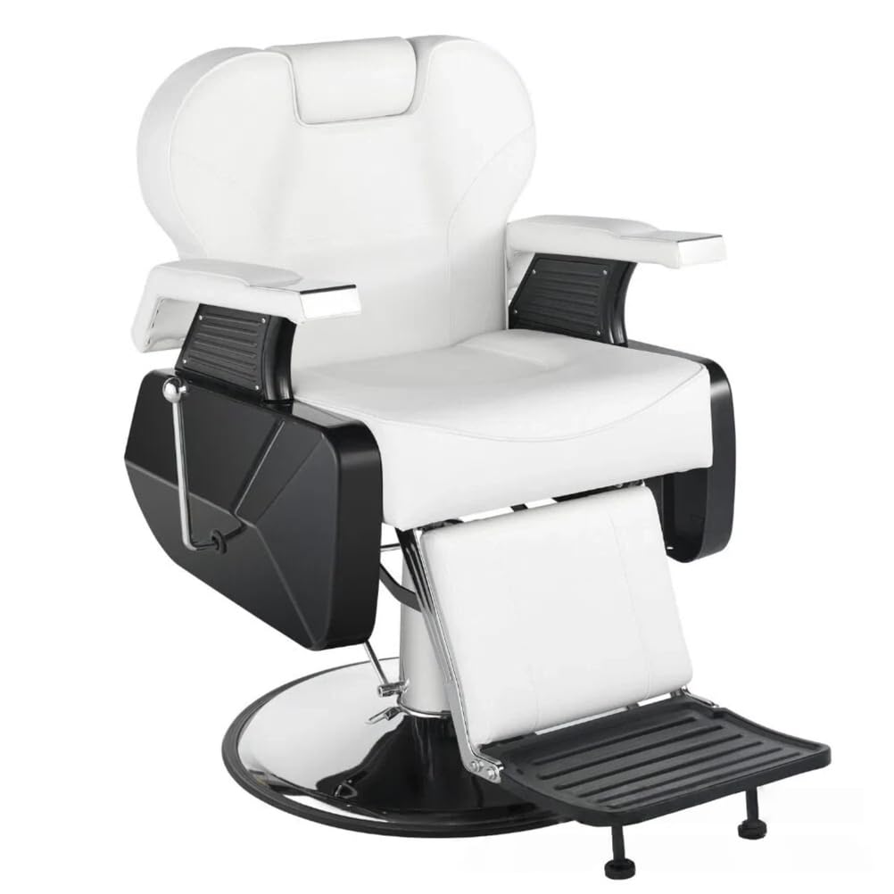 OZBMA Professional Hydraulic Salon Chair with 360° Rotation and Reclining Function for Barbershop Styling (White)