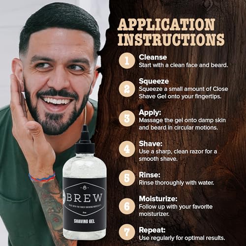 Beard Shave Gel by BREW Grooming - Clear Gel for Perfect Edging & Smooth Shaving - Made With Hops, Barley, Yeast Oil - Reduces Razor Irritation, Cuts & Nicks - Moisturizes, Cleans, Softens - 8 fl oz - Image 6