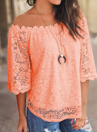 Image of MIHOLL Women's Lace Off Shoulder Tops Casual Loose Blouse Shirts