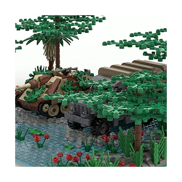 YYGE Modular WWII-Serie Bausteine Satz, 619 Stück+ Militärisches Szenario Dschungel Kampf (Kommt mit Zwei Minifiguren… – Bild 4