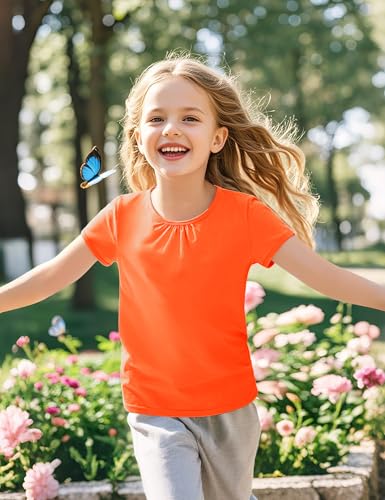 Image of Girls Short Sleeve Shirts Cotton Crew Neck T-Shirt Kids Plain Tees Tops Size 5-12 Years