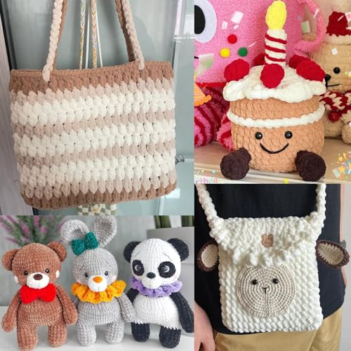 Image of Fluffy Velvet Yarn for Crocheting, Chunky Chenille Baby Blanket Yarn for Crocheting, Soft Fuzzy Puzzle Yarn for Knitting, 100g /3.53oz Bulky Thick Amigurumi Crochet Yarn(Milky White)