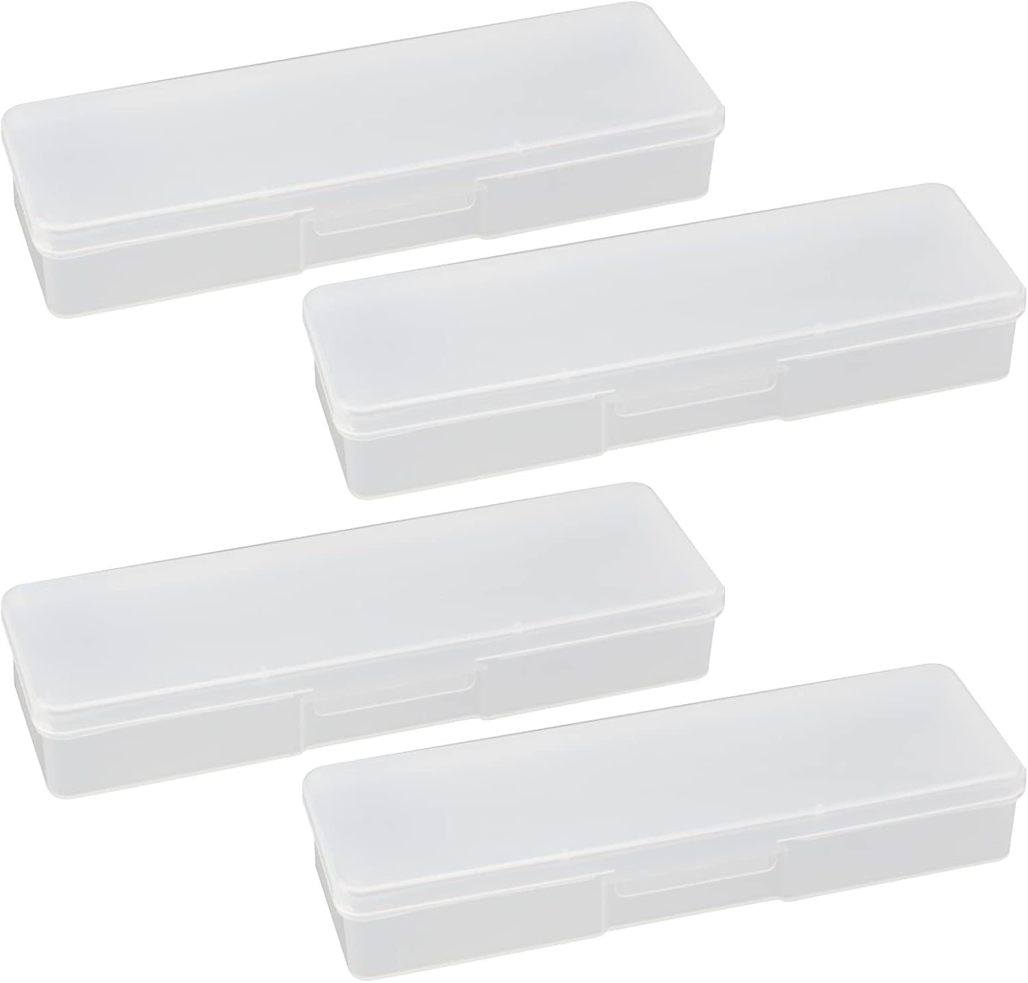 4PCS Clear Containers Box with Hinged Lid and Snap Closure Plastic Storage Organizer Box, Painting Pencils Brush Storage Case, Pen Container for Drawing Tools, Office Supplies(White)