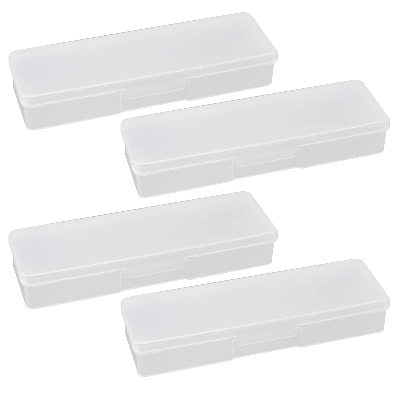 Tighall 4-Pack Clear Plastic Storage Boxes With Lids – Hinged, Snap Closure For Art Supplies, Office Tools