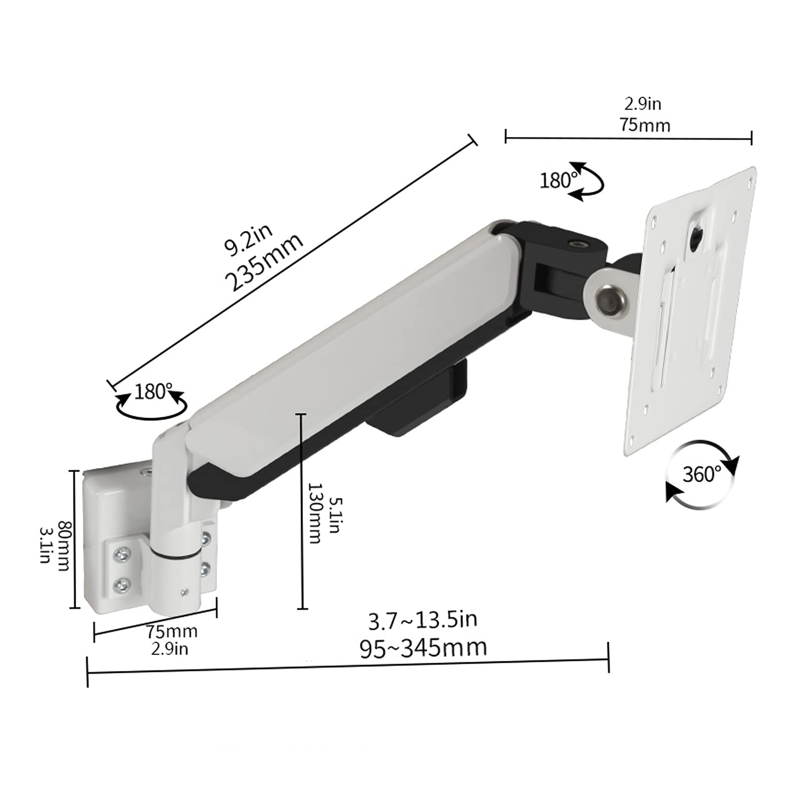 Monitor Arms Single LCD Monitor Stand Fully Adjustable Gas Spring Monitor Stand Mount Wall Mount Tilt And Swivel Bracket for 10-32 inch Scr(A-B