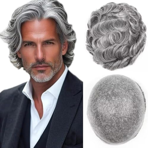 Toupee for Men Human Hair System Piece Ultra Thin Skin Mens Toupee All V Looped Super PU 0.06mm