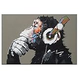 Canvas Wall Art Animals Animal Music Gorilla Canvas Printed Painting Modern Funny Thinking Monkey wi