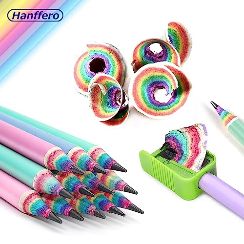 Hanffero Regenbogen Bleistifte, Zeichnung Schreiben Bleistift mit Gummi, Recycelbares Papiermaterial, Vorgespitzt, Für Schule und Büro - Härtegrad HB (12 Stück)1