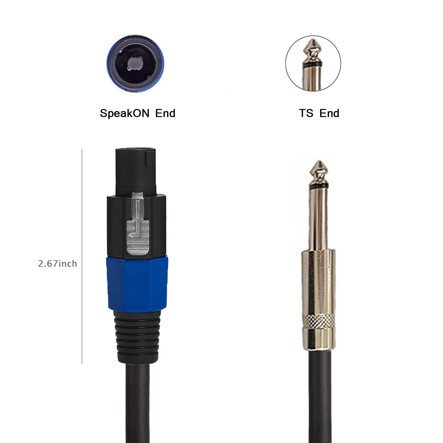 Cavi professionali per altoparlanti da Speakon a 1/4 di pollice – Heavy Duty 12 Gauge 30,5 m SpeakON a 1/4" TS DJ/PA cavi audio altoparlanti (confezione da 2)