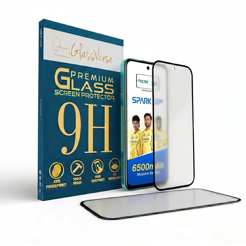 Image of GlassVerse D+ Matte Tempered Glass With 18H Hardness For Tecno Spark 50 5G (PACK OF 1) with Free Installation Kit. Full screen Coverage - 6.78 inch