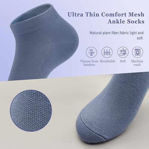 Image of SERISIMPLE Ultra-Thin Comfort Viscose Bamboo Mesh Ankle Socks for Women -Breathable Lightweight Low-Cut Socks 5 Pairs