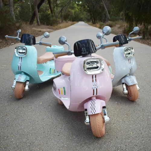 Twinly SCOOTLY Elektromotorrad für Kinder mit Fernbedienung, Ladegerät und Akku 6V bis 40 Min, Gaspedal, Koffer, USB, Licht und MP3 Bluetooth Mint