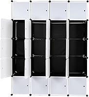 Vista 7 de MENGK 20 Cube Organizer Stackable Plastic Cube Storage Shelves Design Multifunctional Modular Closet Cabinet with Hanging Rod White Doors and Black