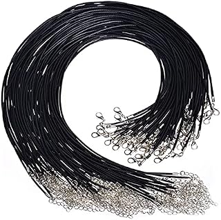 60 Pcs Waxed Necklace Cord, Black Leather Braided String Cord Adjustable Rope Jewelry Making Accessories Supplies with Lobster Claw Clasp for DIY Bracelet Necklaces Pendants (1.5 mm)