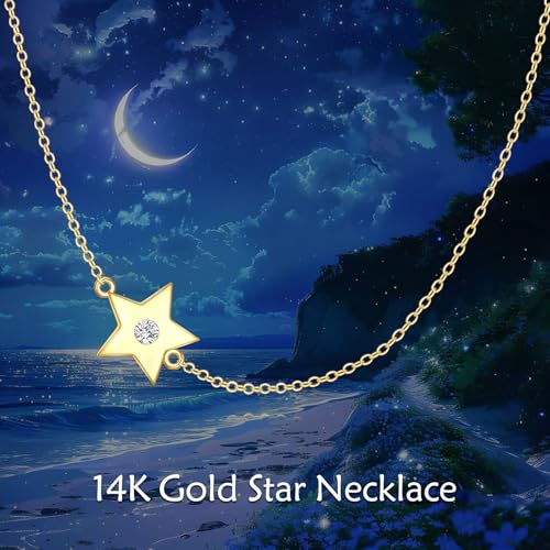 KECHO 14K Gold Star Choker Necklace Yellow Gold Star Choker Pendant Birthday Gifts for Women Jewelry Gifts for Her by KECHO - Image 5