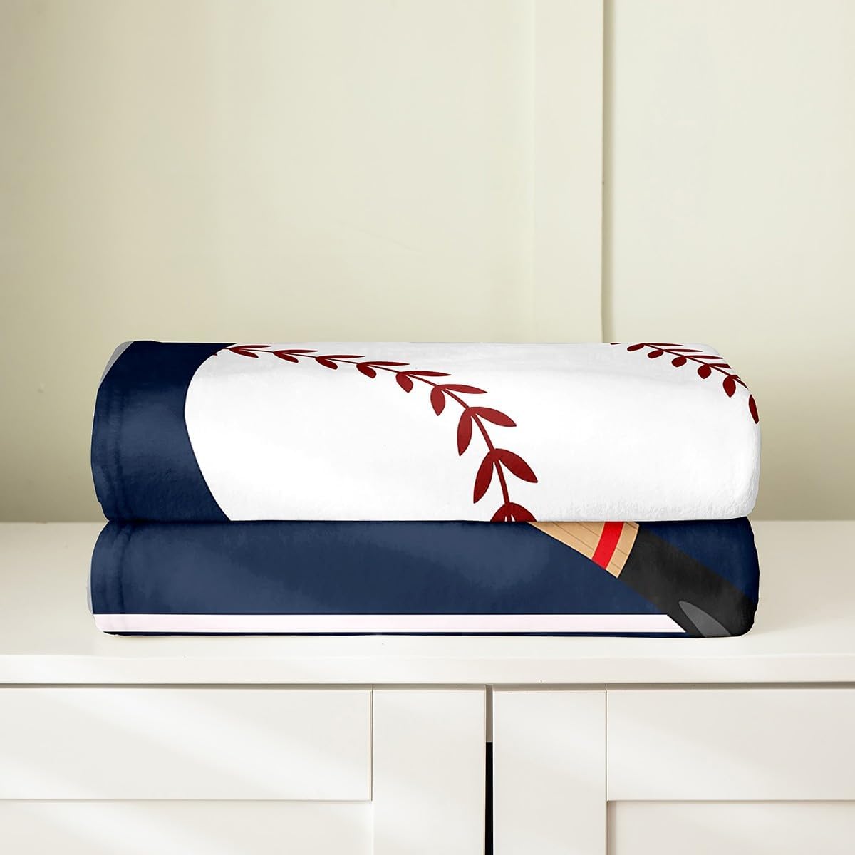Erosebridal Kids Baseball Throw Blanket Queen 90X90,Sports Fleece Blanket,Navy Blue White Baseball Fuzzy Blanket Ball Competitive Games Blanket Soft Breathable Room Home Decor