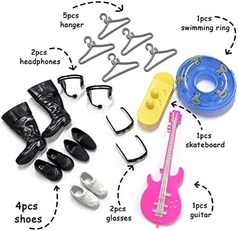 30 Pieces Clothes and Accessories for Boy DollClothes Swimming Ring Guitar Skateboard Glasses Earphones for 12 inch Boy Doll