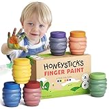 Honeysticks Non Toxic Finger Paint (6 Bright Colors), Washable from Skin, Safe Finger Painting for Toddlers, Kids Ages 1-3, 2-4, 3-5, Perfect First Paint for Little Artists Age 1+, Water Based, Eco