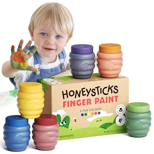 Image of Honeysticks Non Toxic Finger Paint (6 Bright Colors), Washable from Skin, Safe Finger Painting for Toddlers, Kids Ages 1-3, 2-4, 3-5, Perfect First Paint for Little Artists Age 1+, Water Based, Eco
