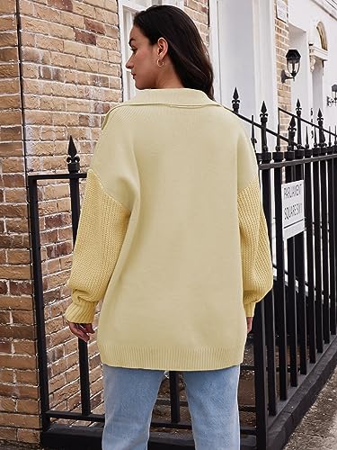 Image of LILLUSORY Women's Long Sleeve Collared Jacket Open Front Knit Cardigan Sweaters 2023 Oversized Slouchy Coat with Pockets