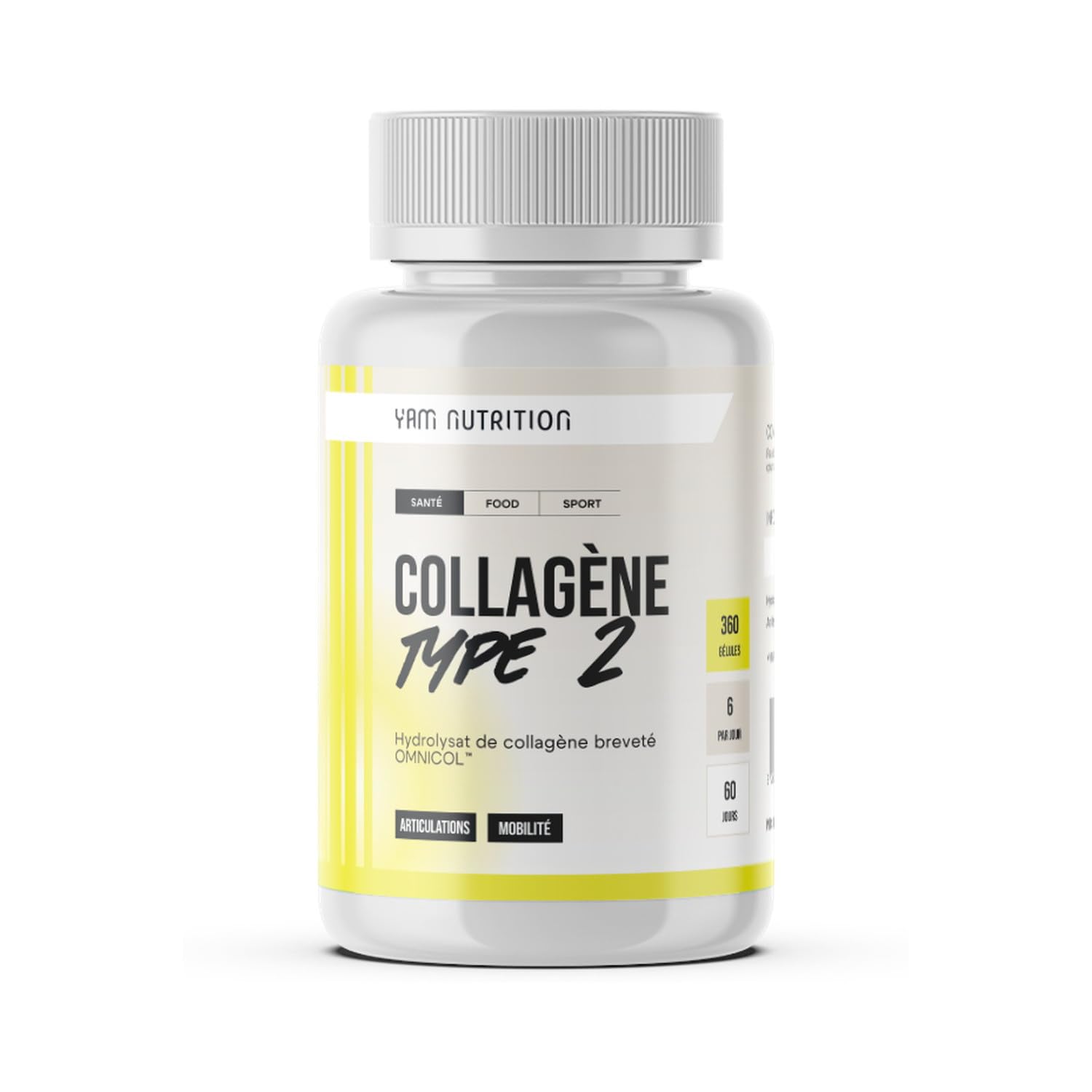 Collagène Type 2 Breveté - Articulations - Tendons - Muscles - Enrichi en Vitamine C - 360 gélules - YAM Nutrition