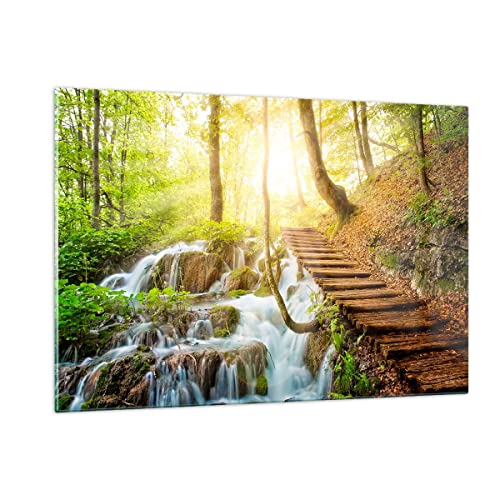 ARTTOR Decoracion Salon parque cascada agua Vidrios decorativos 120x80cm Cuadro Sobre Vidrio Moderno Cocina Cuadros Pared Impresiones Impresión en Cristal Wall Art Prints Grande XXL GAA120x80-3639