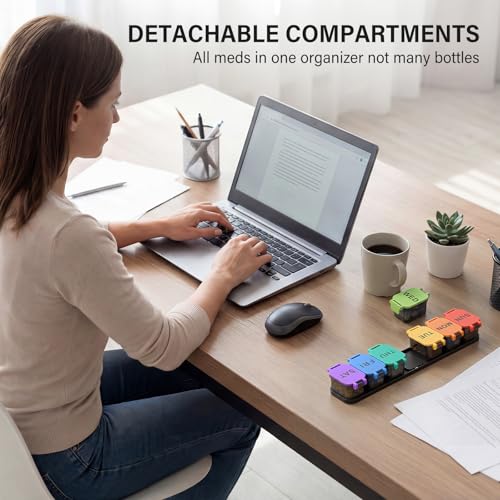 Image of Yaklim Extra Large Weekly Pill Organizer - Waterproof 7-Day Pill Box, Portable Vitamin & Supplement Case, Easy to Open Design, Ideal for Travel and Daily Medication Management (Rainbow, 2 Packs)