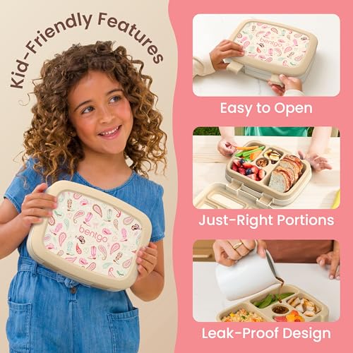 Image of Bentgo Kids Prints Leak-Proof, 5-Compartment Bento-Style Kids Lunch Box - Ideal Portion Sizes for Ages 3-7, Durable, Drop-Proof, Dishwasher Safe, PFAS- & BPA-Free Materials (NEW Cowgirl Dreams)